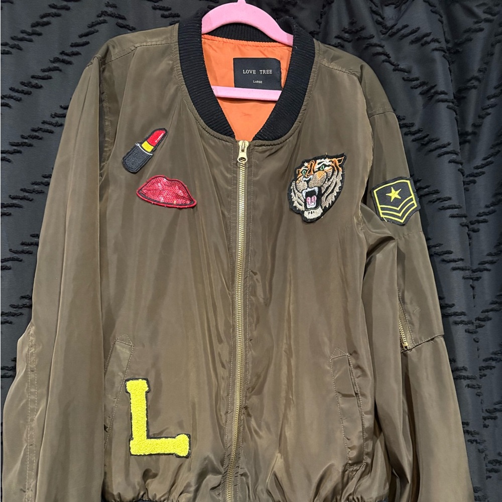 Love Tree Bomber Jacket with Bold Patches
